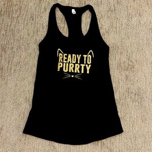 Ready to Purrty tank top - cat theme gold glitter